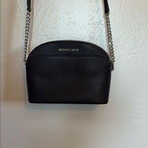 Michael Kors Black Dome Crossbody Bag with Silver Chain